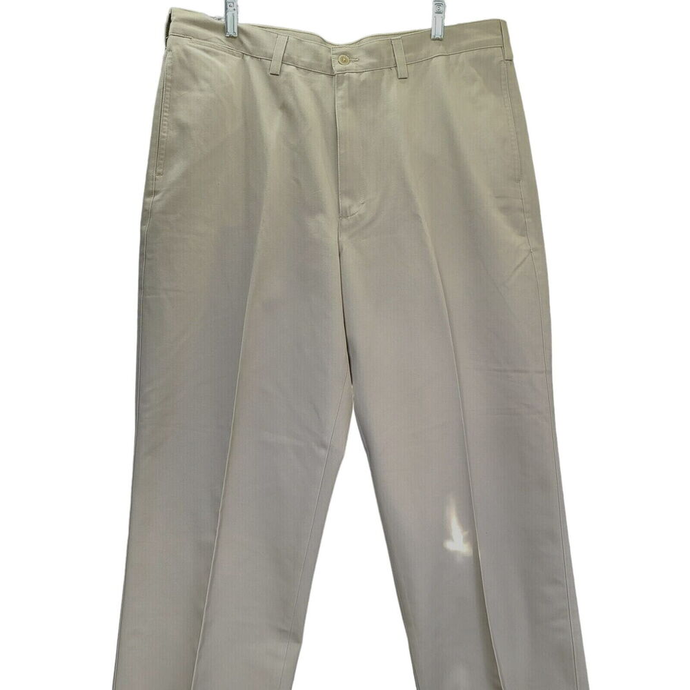 Saddlebred Mens Dress Pants Beige Size 38W 100% Cotton Button Zip Pockets